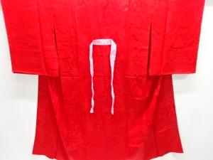 アンティーク　綸子檜扇に花車模様織り出し長襦袢(刺繍衿付き)